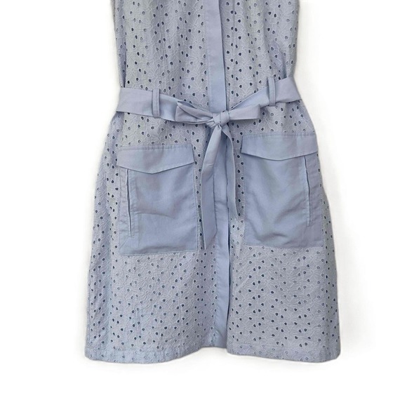 CeCe Cynthia Steffe Size 6 Shirt Dress Eyelet Sleeveless Collar Belted Pockets - Picture 7 of 14